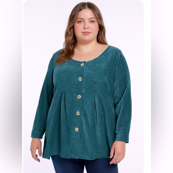 Soft Surroundings Tops - A266 Soft Surroundings Sz XL Teal Velour Velvet Tunic long sleeve top